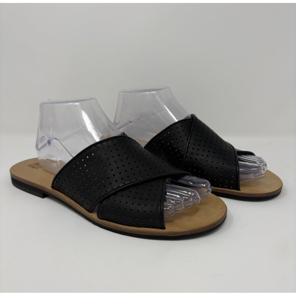 Jil Sander Navy Black Perforated Leather Cross Strap Slide Sandals 41 Minimalist
